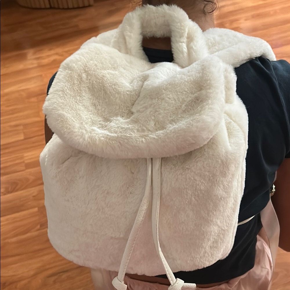 Elegant Cream Faux Fur Backpack